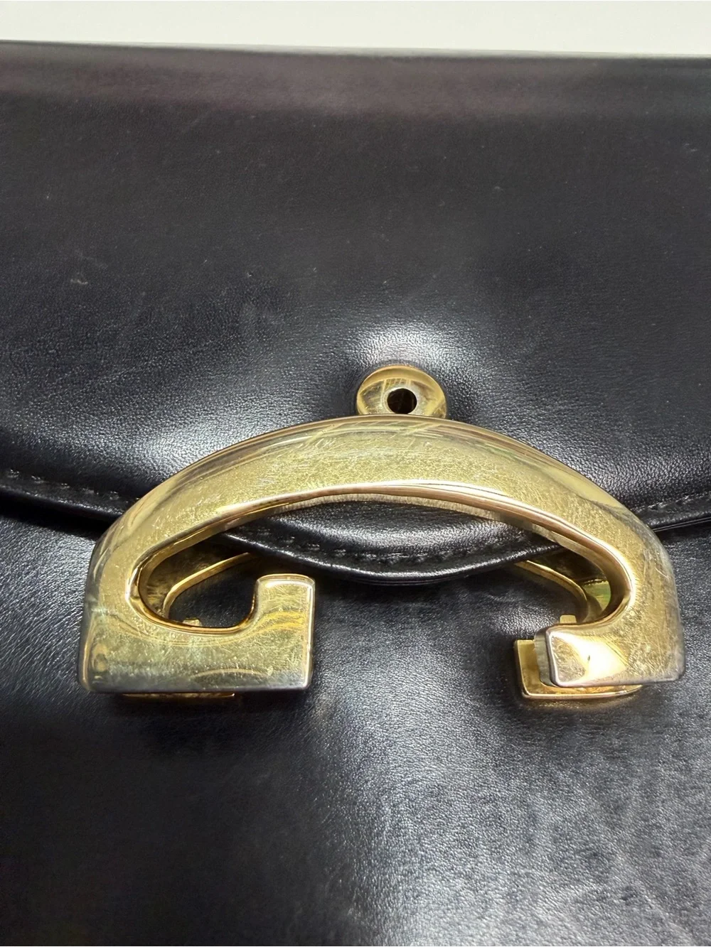 Gucci Black Leather Shoulder Bag with Gold-Tone Buckle